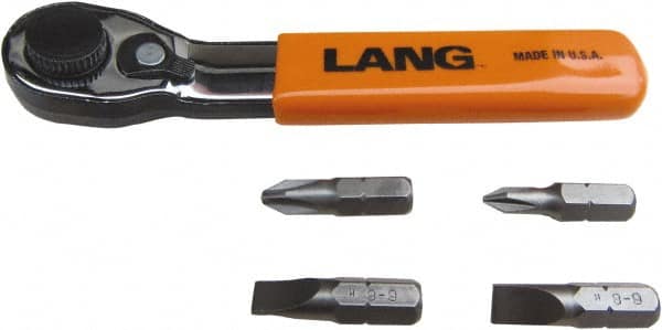 Lang - 5 Piece, Silver/Orange/Black Ratcheting Bit Driver Set - For Use with Various Applications - Benchmark Tooling