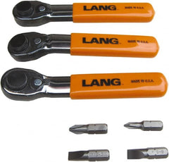 Lang - 7 Piece, Silver/Orange/Black Ratcheting Bit Driver Set - For Use with Various Applications - Benchmark Tooling