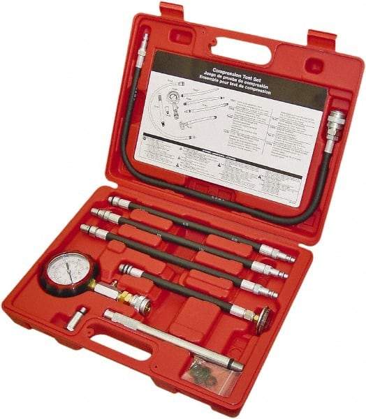 Lang - 8 Piece Dial Engine Compression Test Kit - 300 Max Pressure, 0 to 300 PSI (0 to 21 Kg/cm2) Scale - Benchmark Tooling