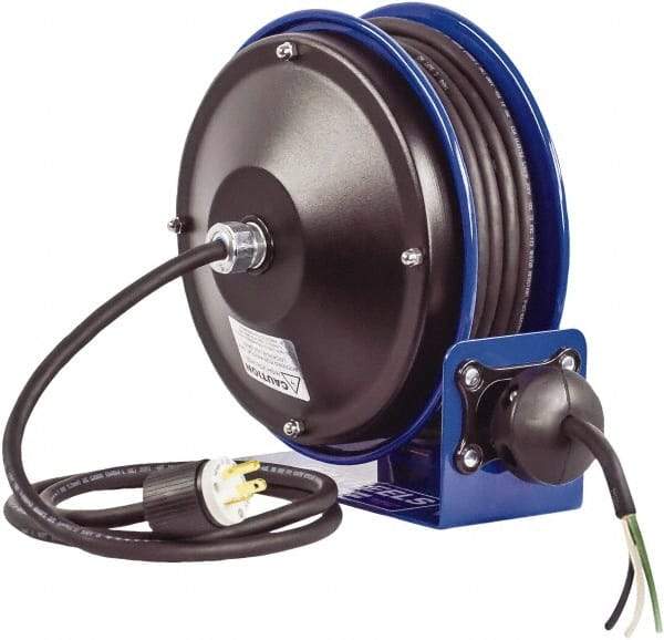 CoxReels - 16 AWG, 30' Cable Length, Cord & Cable Reel without Cable - 0 Outlets, 13 Amps, 300 Volts, SJO Cable, Blue Reel, Spring Driven Reel - Benchmark Tooling