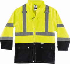 Ergodyne - Size L, Lime, Rain Jacket - 3 Pockets, Rollaway Hood - Benchmark Tooling