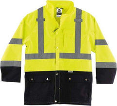 Ergodyne - Size 5XL, Lime, Rain Jacket - 3 Pockets, Rollaway Hood - Benchmark Tooling