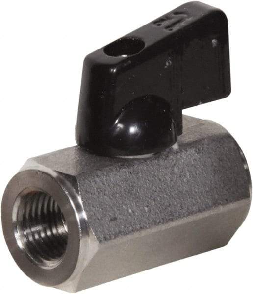 Value Collection - 3/8" Pipe, Full Port, Stainless Steel Miniature Ball Valve - Inline - Two Way Flow, FNPT x FNPT Ends, Wedge Handle, 1,000 WOG, 150 WSP - Benchmark Tooling