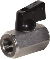 Value Collection - 3/8" Pipe, Full Port, Stainless Steel Miniature Ball Valve - Inline - Two Way Flow, FNPT x FNPT Ends, Wedge Handle, 1,000 WOG, 150 WSP - Benchmark Tooling