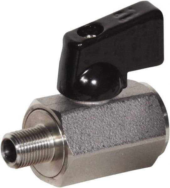 Value Collection - 3/8" Pipe, Full Port, Stainless Steel Miniature Ball Valve - Inline - Two Way Flow, MNPT x FNPT Ends, Wedge Handle, 1,000 WOG, 150 WSP - Benchmark Tooling