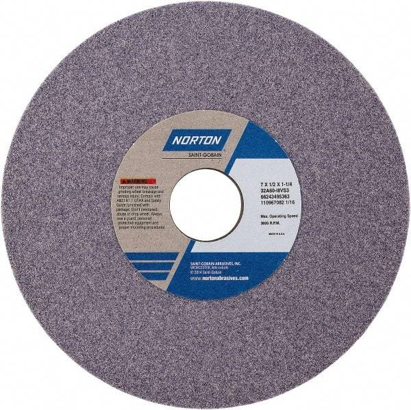 Norton - 7" Diam x 1-1/4" Hole x 1/2" Thick, I Hardness, 60 Grit Surface Grinding Wheel - Aluminum Oxide, Type 1, Medium Grade, Vitrified Bond - Benchmark Tooling