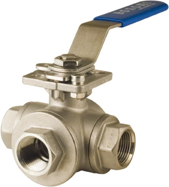 BONOMI - 1-1/2" Pipe, Full Port, Stainless Steel 3-Way Mixing Ball Valve - Exact Industrial Supply