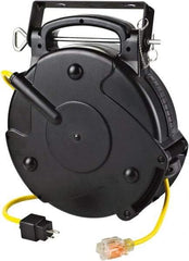 Value Collection - 12 AWG, 45' Cable Length, Cord & Cable Reel with Single Nema 5-20 End - 1 Outlet, NEMA 5-20R, 20 Amps, 120 Volts, SJTOW Cable, Black Reel, Spring Driven Reel - Benchmark Tooling