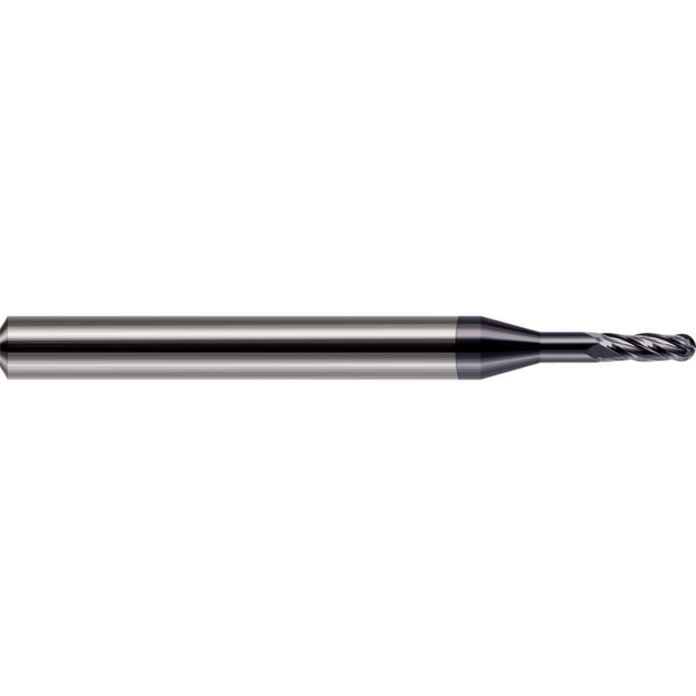 Ball End Mill: 0.1562″ Dia, 0.47″ LOC, 4 Flute, Solid Carbide 2″ OAL, 3/16″ Shank Dia, 30 ° Helix, AlTiN Coated, Single End
