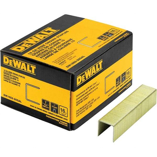 DeWALT - 1" Long x 1/16" Wide, 16 Gauge Crowned Construction Staple - Steel, Galvanized Finish - Benchmark Tooling