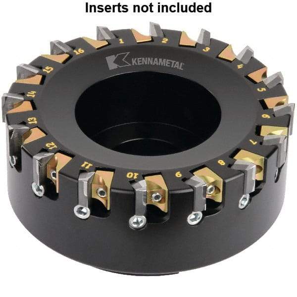 Kennametal - 16 Inserts, 5" Cut Diam, 1-1/2" Arbor Diam, 1/4" Max Depth of Cut, Indexable Square-Shoulder Face Mill - 0° Lead Angle, 2-3/8" High, KSDR100031E1W4S Insert Compatibility, Series KBDM - Benchmark Tooling