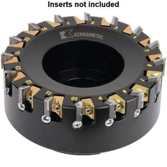 Kennametal - 12 Inserts, 4" Cut Diam, 1-1/4" Arbor Diam, 1/4" Max Depth of Cut, Indexable Square-Shoulder Face Mill - 0° Lead Angle, 2" High, KSDR100031E1W4S Insert Compatibility, Series KBDM - Benchmark Tooling