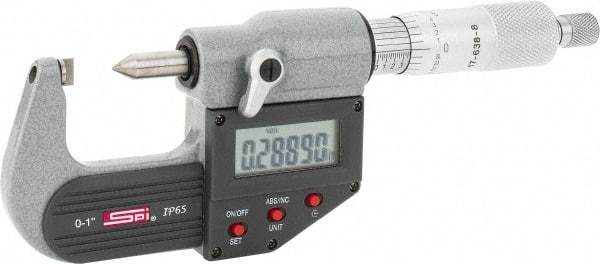 SPI - 0 to 1 Inch Measurement, 0.0001 Inch Accuracy, Electronic Crimp Height Micrometer - 0.00005 Inch Resolution, Ratchet Stop Thimble, LR44 Battery - Benchmark Tooling