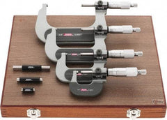 SPI - 0 to 4" Range, 4 Piece Mechanical Outside Micrometer Set - 0.0001" Graduation, 0.0001, 0.0002" Accuracy, Ratchet Stop Thimble, Carbide Face - Benchmark Tooling