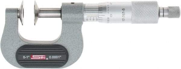 SPI - 0 to 1", Ratchet Stop Thimble, Mechanical Disc Micrometer - 0.0001" Accuracy, 0.79" Disc, 0.0001" Resolution, 0.31" Spindle Diam, Steel Face, NIST Traceability Certification Included - Benchmark Tooling