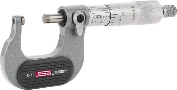 SPI - Mechanical, 0 to 1" Measurement, Painted Finish Carbide Face Ball Anvil Micrometer - 0.0001" Graduation, Ratchet Stop Thimble - Benchmark Tooling