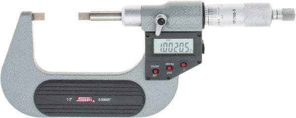 SPI - 25mm to 50mm Electronic Painted Blade Micrometer - 0.003mm Accuracy, 0.75mm Blade Thickness, Ratchet Stop Thimble - Benchmark Tooling