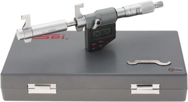 SPI - 3 to 4" Range, 0.00005" Resolution, Ratchet Stop Thimble, Electronic Inside & Tubular Micrometer - Benchmark Tooling