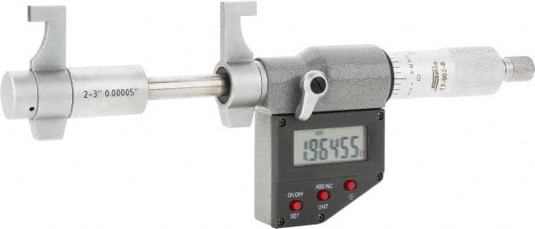 SPI - 2 to 3" Range, 0.00005" Resolution, Ratchet Stop Thimble, Electronic Inside & Tubular Micrometer - Benchmark Tooling