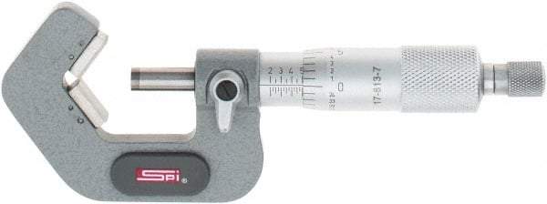 SPI - 0.2 to 1 Inch Measurement, 5 Flutes Measured, Ratchet Stop Thimble, Mechanical V Anvil Micrometer - 0.0001 Inch Accuracy, Carbide Face - Benchmark Tooling