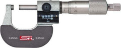 SPI - 0 to 25mm Range, 0.01mm Graduation, Mechanical Outside Micrometer - Ratchet Stop Thimble, 24mm Throat Depth, Accurate to 0.004mm, Digital Counter - Benchmark Tooling