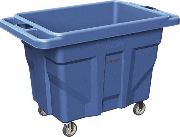 Made in USA - 1,000 Lb Load Capacity, 18.67 Cu Ft, 15 Bushels, 0.67 Cu Yd, Polyethylene Delivery Cart - 53" Wide x 31" Long x 38" High, Blue - Benchmark Tooling