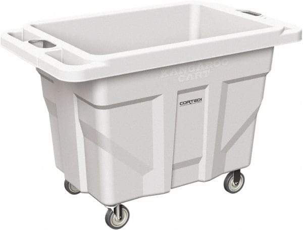Made in USA - 1,000 Lb Load Capacity, 18.67 Cu Ft, 15 Bushels, 0.67 Cu Yd, Polyethylene Delivery Cart - 53" Wide x 31" Long x 38" High, White - Benchmark Tooling
