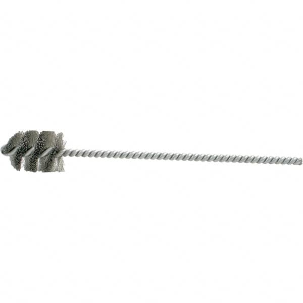 Brush Research Mfg. - 1.175" Diam Helical Stainless Steel Tube Brush - Single Spiral, 0.005" Filament Diam, 1-5/8" Brush Length, 8-1/2" OAL, 0.245" Diam Galvanized Steel Shank - Benchmark Tooling