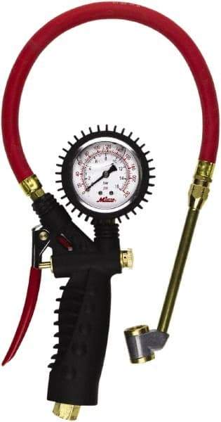 Milton - 0 to 230 psi Dial Large Bore Dual Head Tire Pressure Gauge - 15' Hose Length - Benchmark Tooling