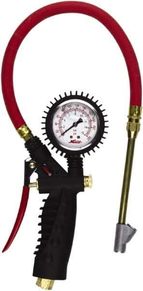 Milton - 0 to 230 psi Dial Straight Foot Dual Head Tire Pressure Gauge - 15' Hose Length - Benchmark Tooling