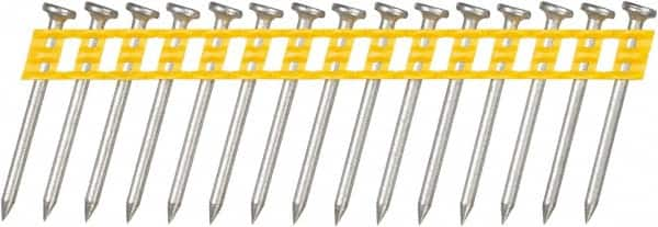 DeWALT - 13 Gauge 0.102" Shank Diam 1-1/2" Long Concrete Nails for Power Nailers - Steel, Zinc Finish, Smooth Shank, Angled Stick Plastic Collation, Round Head - Benchmark Tooling