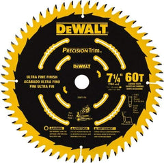 DeWALT - 7-1/4" Diam, 5/8" Arbor Hole Diam, 60 Tooth Wet & Dry Cut Saw Blade - Tungsten Carbide-Tipped, Smooth Action, Standard Round Arbor - Benchmark Tooling