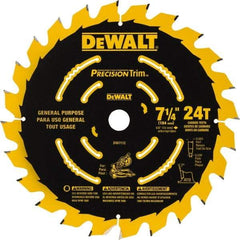 DeWALT - 7-1/4" Diam, 5/8" Arbor Hole Diam, 24 Tooth Wet & Dry Cut Saw Blade - Tungsten Carbide-Tipped, Smooth Action, Standard Round Arbor - Benchmark Tooling