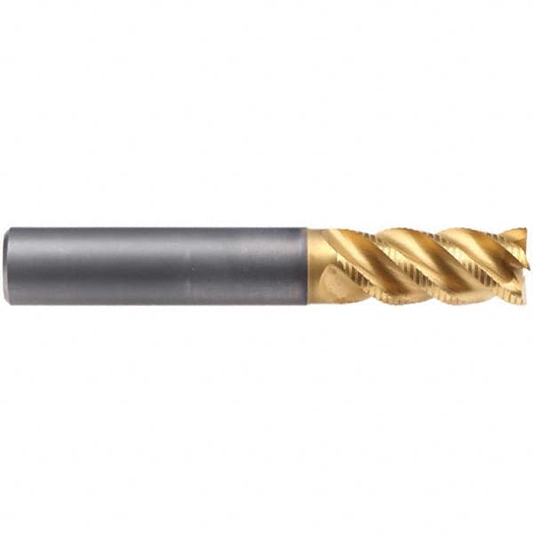 Emuge - 6mm Diam, 13mm LOC, 4 Flute Solid Carbide Roughing & Finishing End Mill - TiN/TiAlN Finish, 57mm OAL, 6mm Shank Diam, Cylindrical Shank, 45° Helix, Long Length - Benchmark Tooling