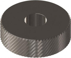 Made in USA - 5/8" Diam, 90° Tooth Angle, 16 TPI, Beveled Face, Form Type Cobalt Right-Hand Diagonal Knurl Wheel - 1/4" Face Width, 1/4" Hole, Circular Pitch, 30° Helix, Ferritic Nitrocarburizing Finish, Series GK - Exact Industrial Supply