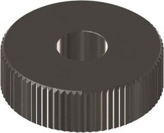 Made in USA - 3/4" Diam, 90° Tooth Angle, Beveled Face, Form Type Cobalt Straight Knurl Wheel - 3/8" Face Width, 1/4" Hole, 96 Diametral Pitch, 0° Helix, Ferritic Nitrocarburizing Finish, Series KP - Exact Industrial Supply