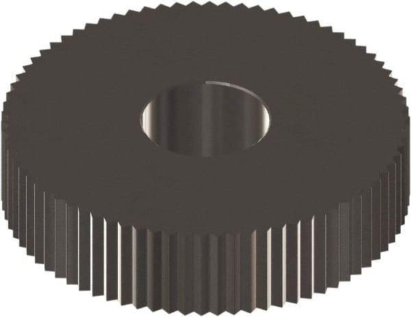 Made in USA - 1" Diam, 90° Tooth Angle, 20 TPI, Standard (Shape), Form Type Cobalt Straight Knurl Wheel - 0.236" Face Width, 5/16" Hole, Circular Pitch, 0° Helix, Ferritic Nitrocarburizing Finish, Series OS - Exact Industrial Supply