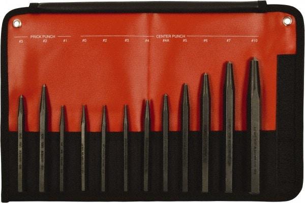 Mayhew - 12 Piece, 3/32 to 3/8", Center & Prick Punch Set - Hex Shank, Steel, Comes in Kit Bag - Benchmark Tooling