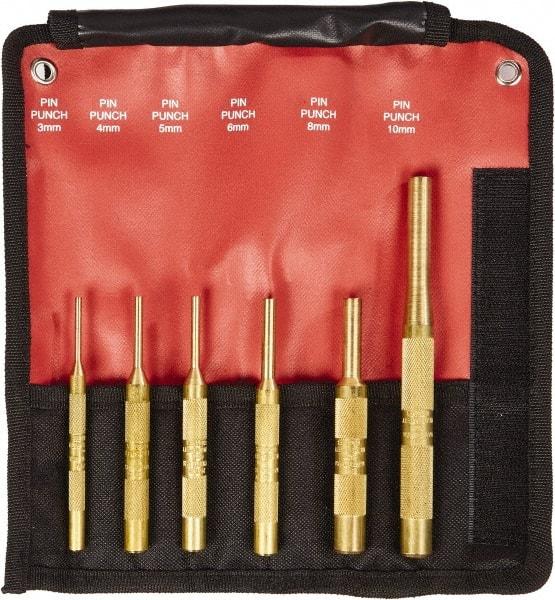 Mayhew - 6 Piece, 3 to 10mm, Pin Punch Set - Round Shank, Brass, Comes in Kit Bag - Benchmark Tooling