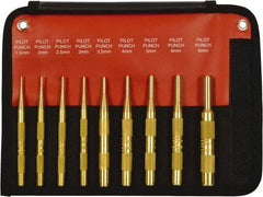 Mayhew - 9 Piece, 1.5 to 10mm, Pin Punch Set - Round Shank, Brass, Comes in Kit Bag - Benchmark Tooling