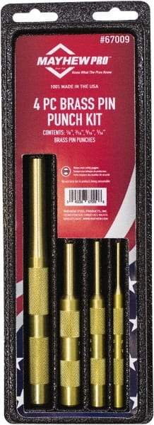 Mayhew - 4 Piece, 1/8 to 7/16", Pin Punch Set - Round Shank, Brass, Comes in Kit Bag - Benchmark Tooling