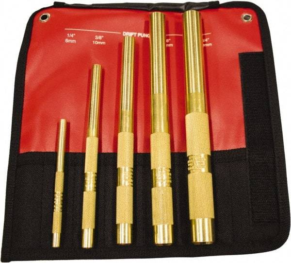 Mayhew - 5 Piece, 1/4 to 3/4", Drift Punch Set - Round Shank, Brass, Comes in Kit Bag - Benchmark Tooling