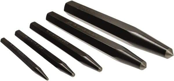 Mayhew - 5 Piece, 3/32 to 3/8", Center Punch Set - Hex Shank, Steel, Comes in Pouch - Benchmark Tooling