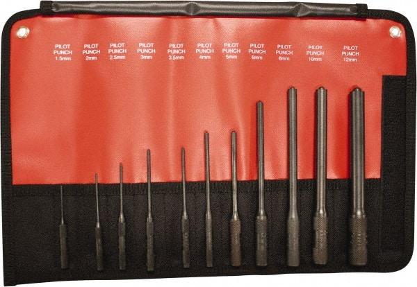 Mayhew - 11 Piece, 1.5 to 12mm, Pilot & Pin Punch Set - Hex Shank, Steel, Comes in Kit Bag - Benchmark Tooling