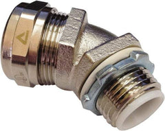 Anaconda Sealtite - 1" Trade, Nickel Plated Brass Threaded Angled Liquidtight Conduit Connector - Partially Insulated - Benchmark Tooling