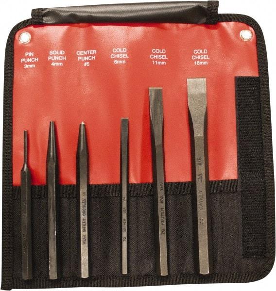 Mayhew - 6 Piece, 9/32 to 5/32", Pin & Pilot Punch Set - Hex Shank, Steel, Comes in Kit Bag - Benchmark Tooling