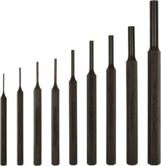 Mayhew - 9 Piece, 1.5 to 10mm, Pin Punch Set - Hex Shank, Steel, Comes in Kit Bag - Benchmark Tooling