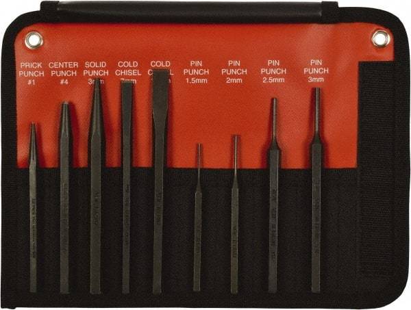 Mayhew - 9 Piece, 9/32 to 5/32", Pin Punch Set - Hex Shank, Steel, Comes in Kit Bag - Benchmark Tooling