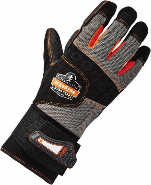 Ergodyne - Size M (8) Polyester Blend Work Gloves - Palm & Fingers Coated, Hook & Loop Cuff, Full Fingered, Black, Paired - Benchmark Tooling