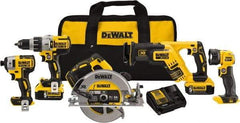 DeWALT - 20 Volt Cordless Tool Combination Kit - Includes 1/2" Brushless Hammerdrill, 1/4" Brushless Impact Driver, Brushless Reciprocating Saw, 7-1/2" Brushless Circular Saw & LED Worklight, Lithium-Ion Battery Included - Benchmark Tooling